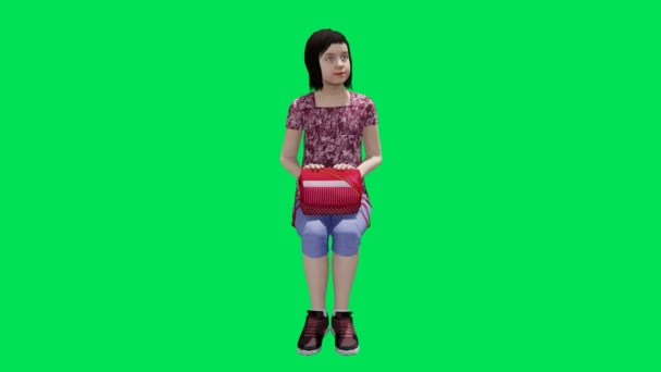 3D візуалізація зеленого екрану анімація ключа ізольовані Красива дама з блакитними очима чекає таксі в режимі сидіння від кута, що виходить - Кадри, відео
