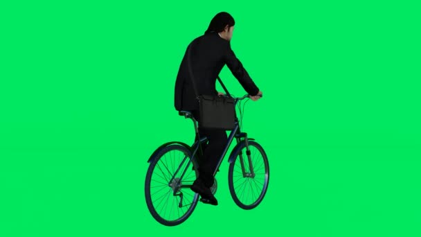 3d render green screen chroma key animation isolated A courier with a bicycle from a three-sided angle - Footage, Video