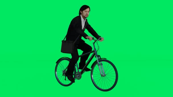 3d rendering schermo verde croma key animazione isolato Un corriere con una bicicletta da un angolo a tre lati - Filmati, video