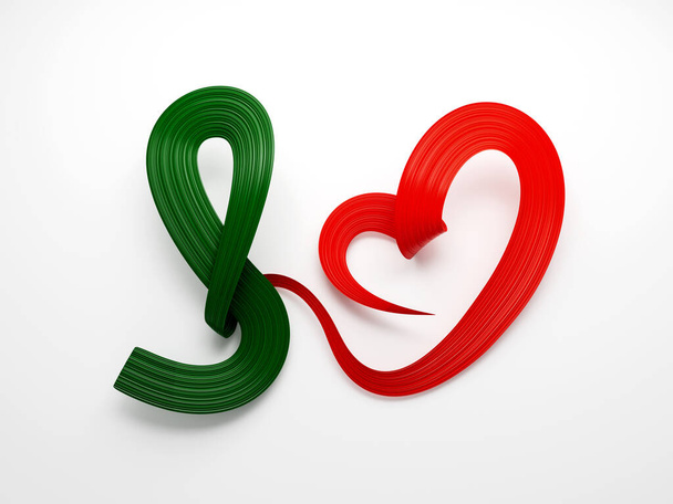 Bandera 3d de Portugal en forma de corazón ondulada bandera de la cinta de conciencia sobre fondo blanco, ilustración 3d - Foto, imagen