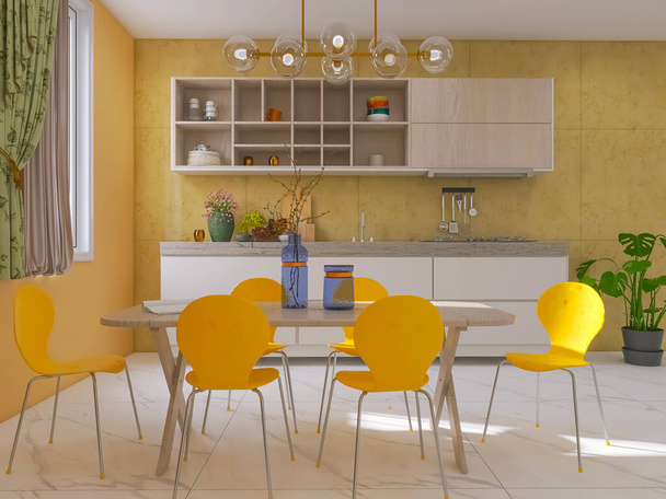 Keuken interieur 3d render, 3d illustratie - Foto, afbeelding