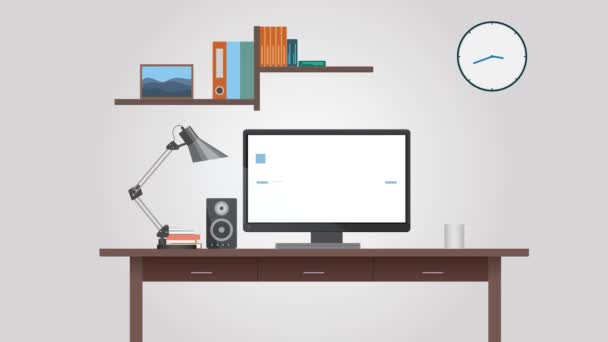Cartoon Workplace - Nowoczesne kolorowe biuro - animacja płaska - 2D Animowane wideo - Materiał filmowy, wideo