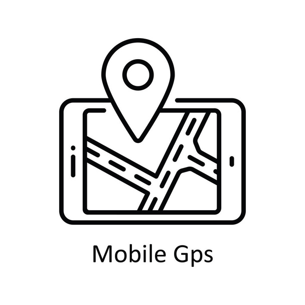 Mobile Gps Vector zarys Icon Design ilustracji. Mapa i symbol nawigacji na białym tle pliku EPS 10 - Wektor, obraz
