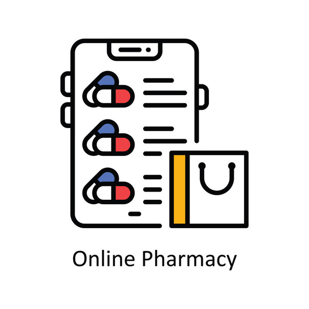 Farmacia en línea Vector Rellenar esquema Icono Diseño ilustración. Símbolo de farmacia sobre fondo blanco Archivo EPS 10 - Vector, imagen