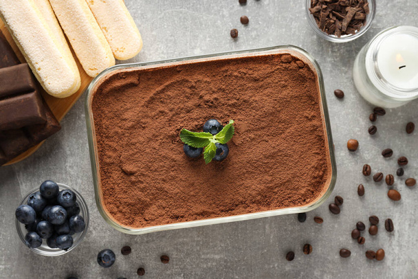 Concept of sweet food, Tiramisu cake, top view - Zdjęcie, obraz