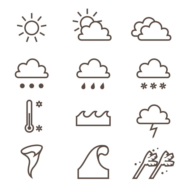 Weather linear icons set. Cloud, sun, precipitation. - Вектор,изображение