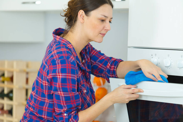 portrait of woman cleaning the oven - Φωτογραφία, εικόνα