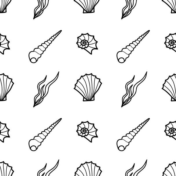 vecteur contur motif sans couture sur le thème des algues de croisière maritime, coquillages - Vecteur, image