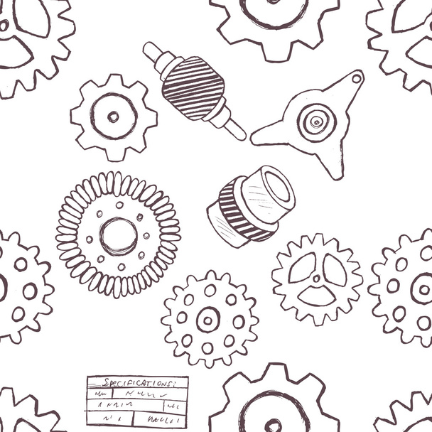 Doodle gears seamless pattern - Vektör, Görsel