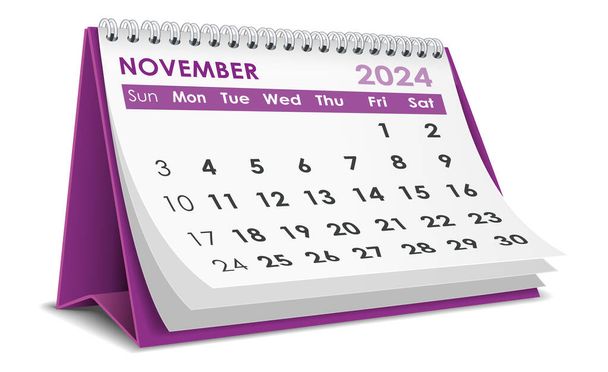 Illustrazione vettoriale di novembre 2024 Calendario isolato in sfondo bianco, realizzato in Adobe illustrator - Vettoriali, immagini