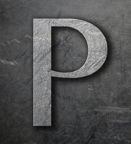 The letter "P" on a scratched and spotted a metal aluminium sheet. - Fotografie, Obrázek