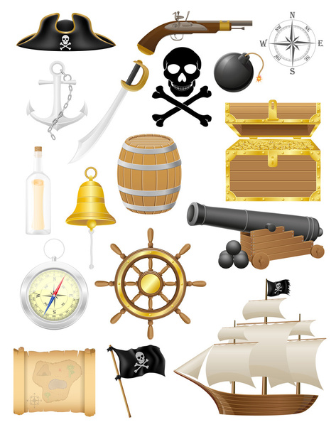 set of pirate icons vector illustration - Vector, Image