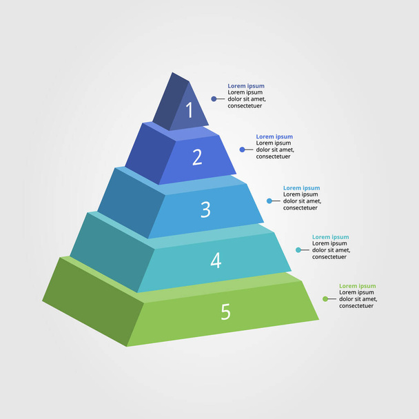 5つの要素のプレゼンテーションのためのインフォグラフィックのためのピラミッドチャートテンプレート - ベクター画像