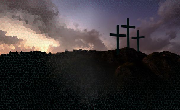 tři kříže při západu slunce - Fotografie, Obrázek