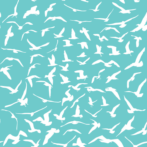 Seagulls white silhouette on blue background. Seamless pattern. Vector - Vector, Image