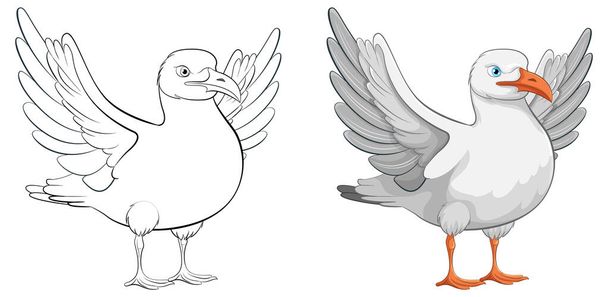 Векторная карикатура на птицу-чайку, стоящую с открытыми крыльями, готовую летать, изолированную на белом - Вектор,изображение