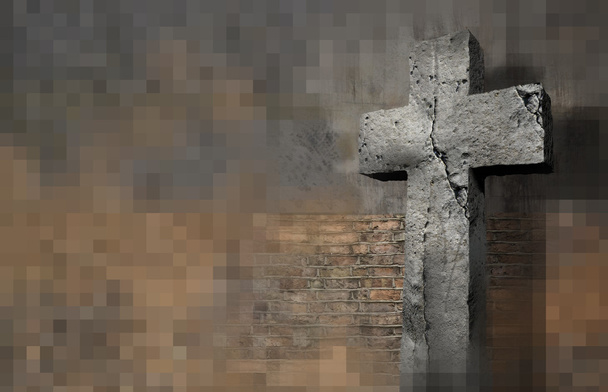 十字架と古い壁 - 写真・画像
