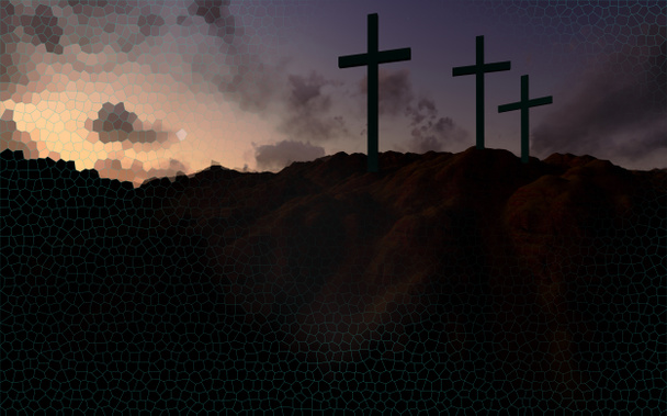 drei Kreuze bei Sonnenuntergang - Foto, Bild