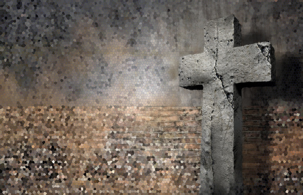Stará zeď s křížem - Fotografie, Obrázek