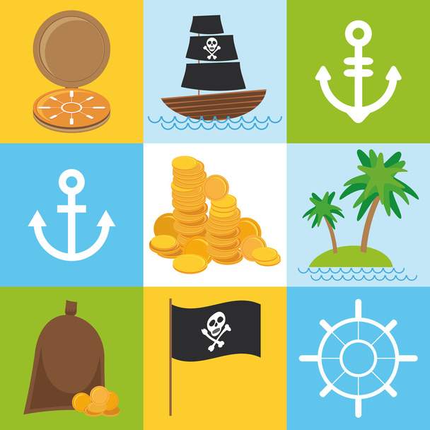 scrap nautical card with sea objects collection. seamless pattern. Vector  - Vecteur, image