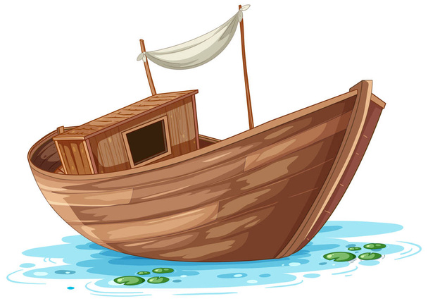 Holzboot auf Wasseroberfläche Illustration - Vektor, Bild