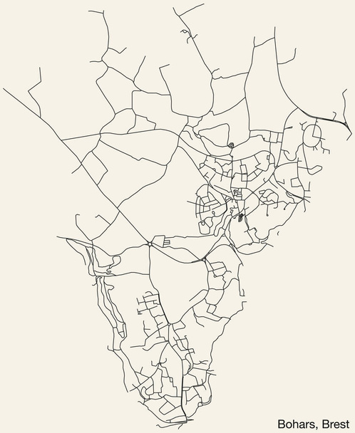 Fransa 'nın BREST kentinin BOHARS COMUNE haritasının ayrıntılı elle çizilmiş seyir yolu haritası ve sağlam arka planda isim etiketi - Vektör, Görsel
