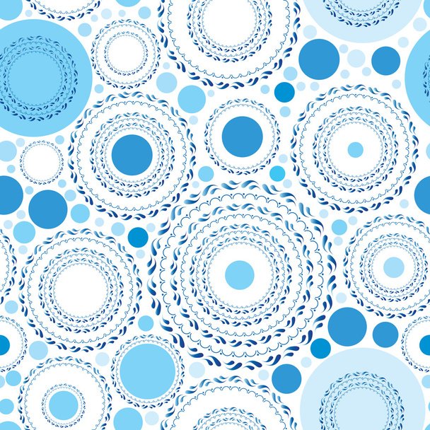 Seamless pattern with blue dots and circles on white background. Vector - Vector, Image