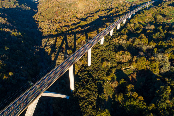 Veduta aerea di un ponte di una linea ferroviaria ad alta velocità - Foto, immagini