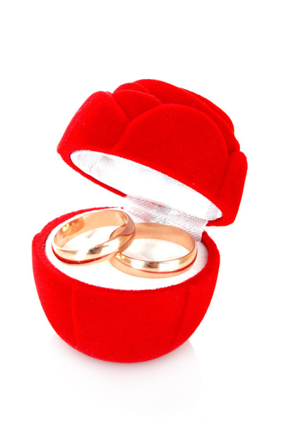 Wedding ring in red box on white background - Zdjęcie, obraz