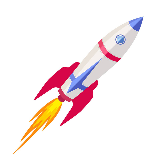Raketová vesmírná loď letí. Kreslený plochý vektorový obrázek - Vektor, obrázek