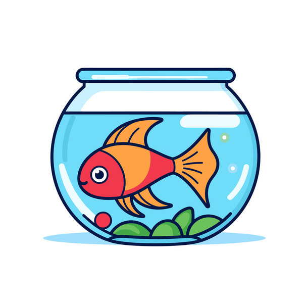 Un pesce rosso in una ciotola d'acqua - Vettoriali, immagini