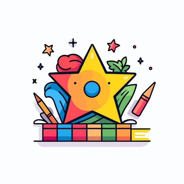 A star surrounded by books and pencils - Vector, Image