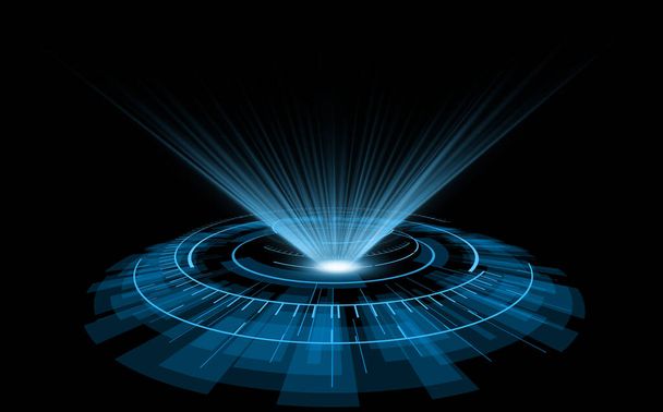 Hud holograma círculo azul com luz spot no meio tecnologia futurista abstrato com fundo preto - Foto, Imagem