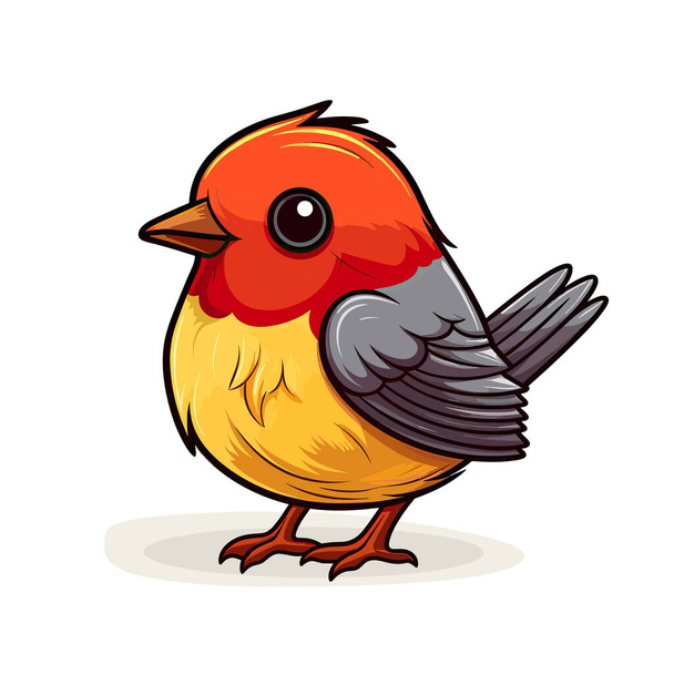 Маленькая птичка с красной головой и серыми крыльями - Вектор,изображение