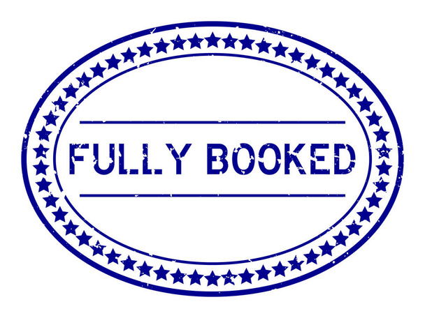 Grunge blue fully booked word oval rubber seal stamp on white background - Vector, Image