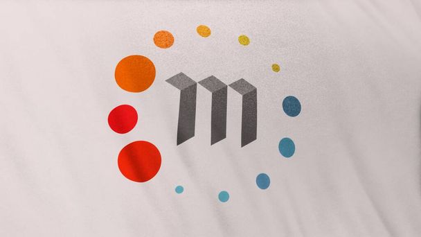 Логотип значка Metaverse ETP Coin на фоні білого прапора. Концепція 3D ілюстрації для криптовалюти та фінтех з використанням технології блокчейн для забезпечення операцій на фондовій біржі DeFi ринку. - Фото, зображення