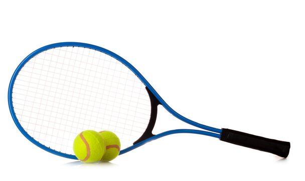 Tennis racket and ball on white background - Zdjęcie, obraz