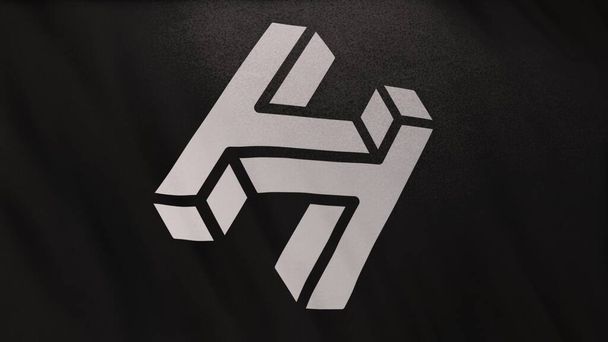 Handshake HNS Coin icon logo auf schwarzem Fahnenbanner Hintergrund. Konzept 3D-Illustration für Kryptowährungen und Fintech mit Blockchain-Technologie zur Absicherung von Transaktionen im DeFi-Markt der Börse. - Foto, Bild