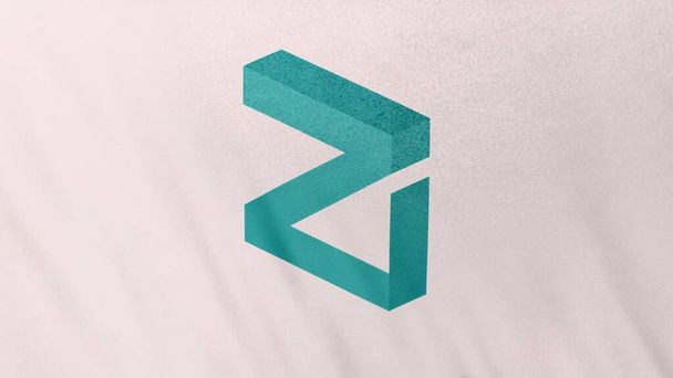 Zilliqa ZIL Icône de pièce logo sur fond de bannière drapeau blanc. Concept Illustration 3D pour crypto-monnaie et fintech utilisant la technologie blockchain pour sécuriser les transactions en bourse DeFi marché - Photo, image