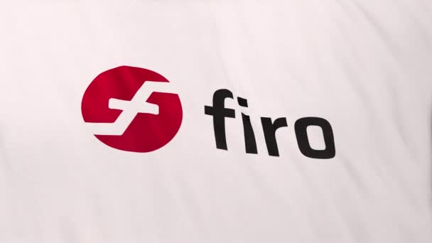 Логотип значка Firo Coin на фоні білого прапора. Концепція 3D анімації для криптовалюти та фінтех з використанням технології блокчейн для забезпечення операцій на фондовій біржі DeFi ринку. - Кадри, відео