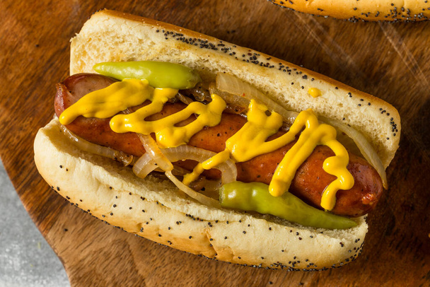 Homemade Chicago Style Maxwell Street Polish Sausage with Mustard and Onions - Фото, зображення