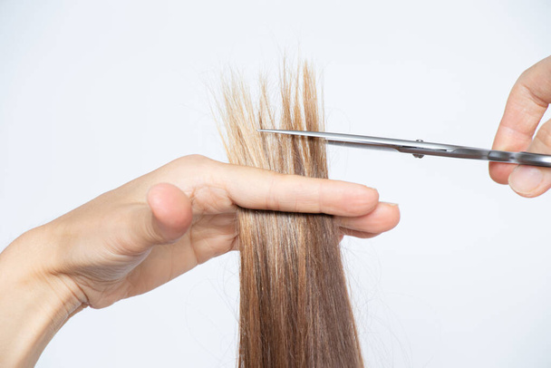 Mãos femininas cortar meninas cabelo com tesoura, corte de cabelo e cabeleireiro - Foto, Imagem