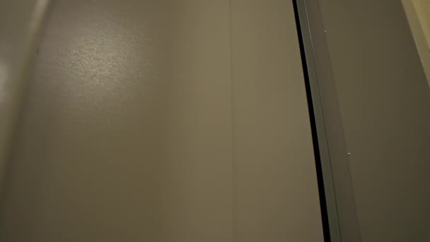 Humalainen nainen samppanjapullon kanssa poistuu hissistä. Tyttö menee iloisesti kotiin juhlien jälkeen. Laadukas 4k kuvamateriaalia - Materiaali, video