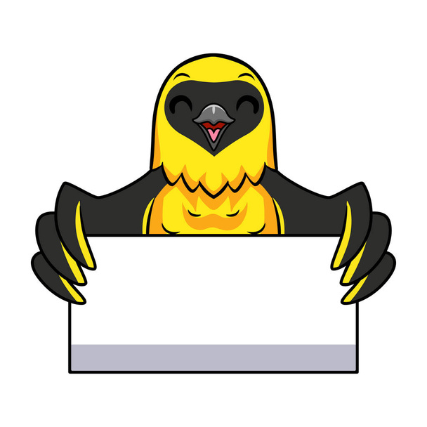 Vektorová ilustrace roztomilého tkalcovského ptáka kreslené drží prázdný znak - Vektor, obrázek