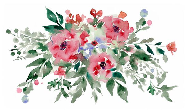 Flores de acuarela. Paquete de ilustraciones botánicas abstractas pintadas a mano. Sobre un fondo blanco. - Foto, imagen