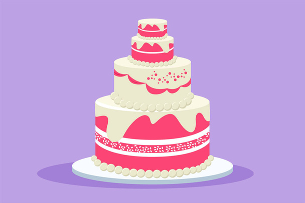 Графічний малюнок плоского дизайну стилізованого колючого ювілею або весільного торта з вишневим фруктовим топінгом. Кондитерська концепція кондитерських виробів для торта або доставки їжі. Стиль мультфільму Векторні ілюстрації - Вектор, зображення