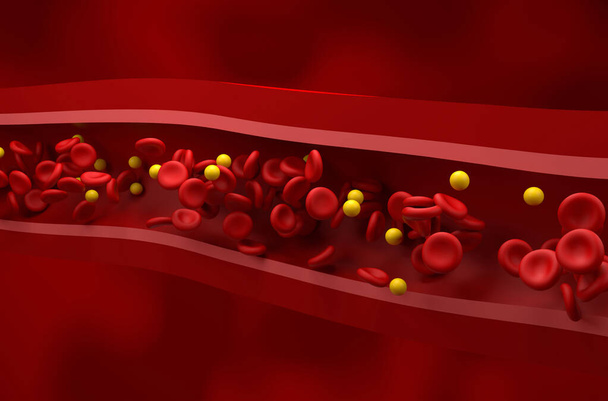 Nível normal de LDL (lipoproteína) - colesterol e fluxo de rbc na visão isométrica saudável do vaso ilustração 3d - Foto, Imagem
