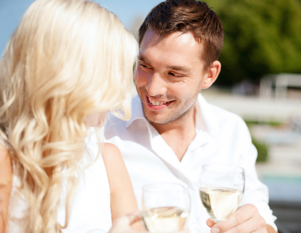 couple drinking wine in cafe - Photo, Image