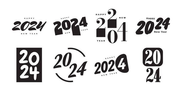 2024 Yeni Yıl Logo Metin Tasarımı. Beyaz Arkaplanda Siyah Renkli 2024 Numara veya Etiket. Yılbaşı Sembolü - Vektör, Görsel
