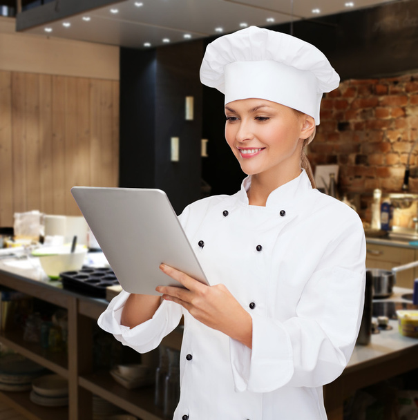 female chef with tablet pc - Zdjęcie, obraz